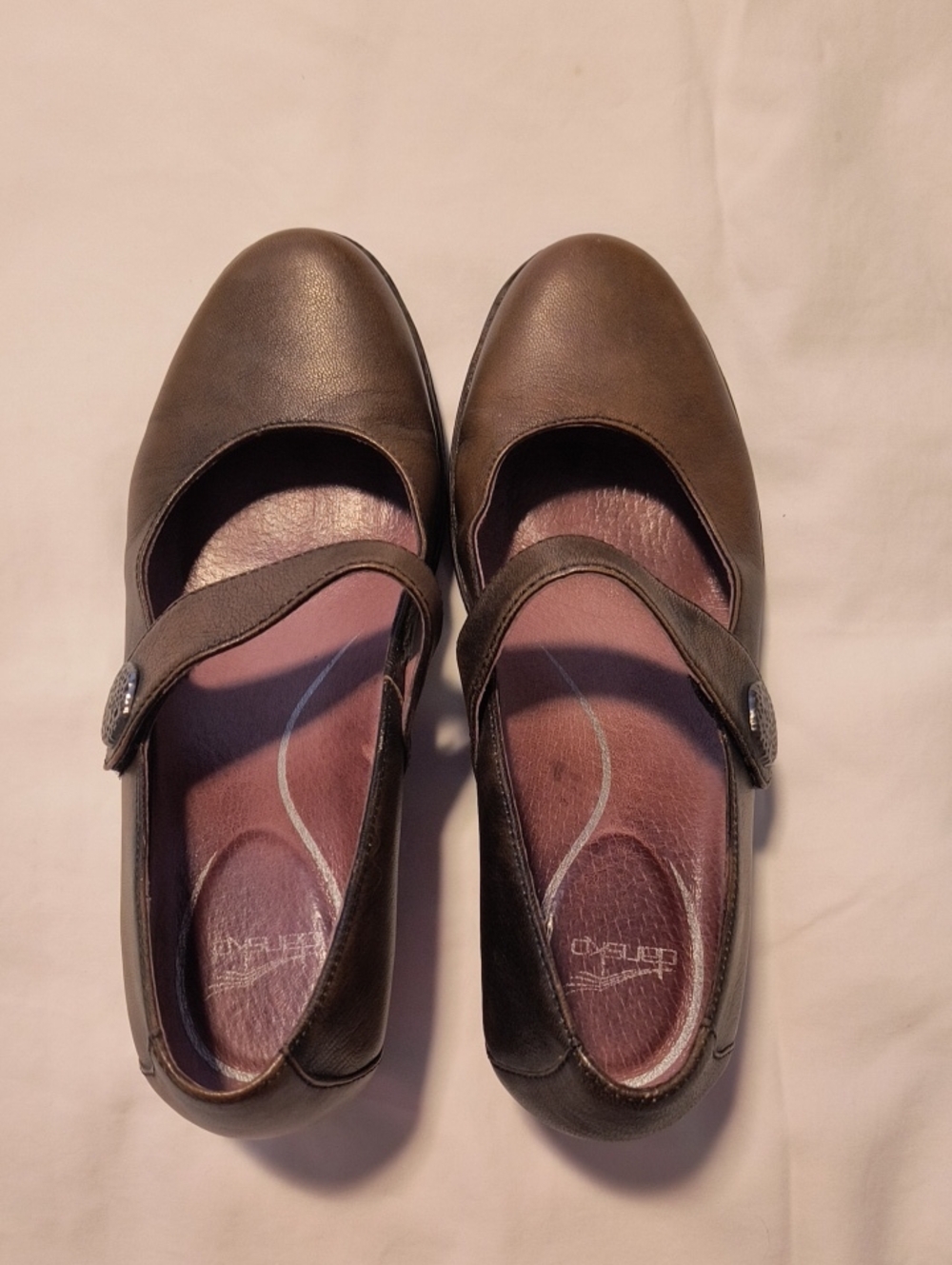 Dansko Brown Leather Mary Jane Wedges with Strap